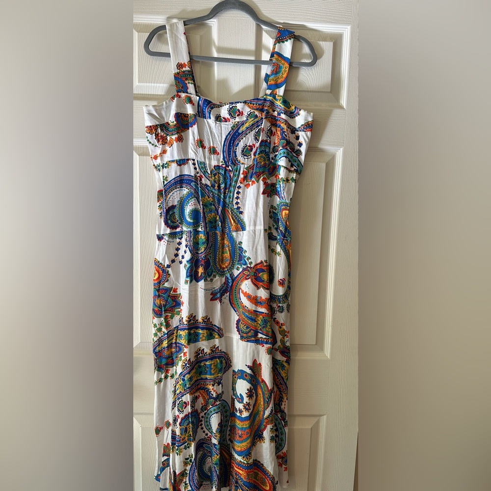 1. State White Midi Dress with Multicolor Paisley Print